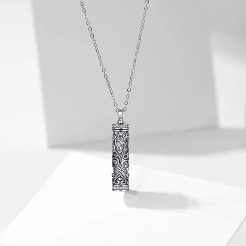 Vista 161 de Collar con colgante de urna de cenizas de cremación y árbol de la vida para mujer, plata de ley US1