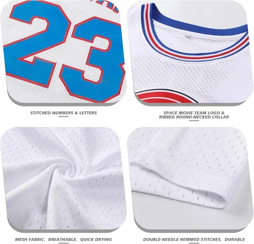 Vista 3 de Camiseta de baloncesto para hombre #23 camisetas de película espacial de los años 90 para Halloween, hip hop, ropa de fiesta, camisas deportivas