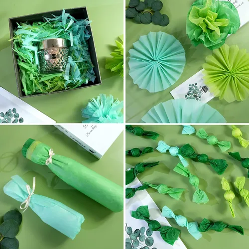 Vista 8 de 100 hojas de papel de seda verde a granel para bolsas de regalo, 20 x 14 pulgadas, papel de seda para regalo para el día de San Patricio, Navidad
