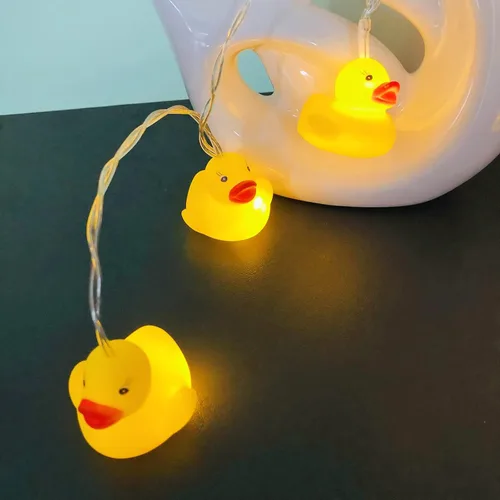 Vista 6 de Linda cadena de luces de pato para interiores, funciona con pilas, luces de decoración de pato blanco cálido amarillo para el hogar, dormitorio