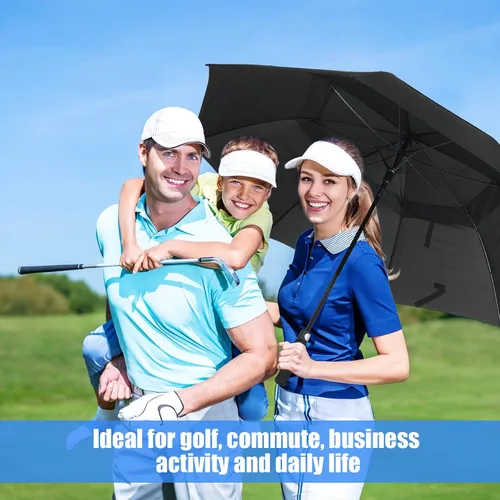 Vista 4 de Jexine Paraguas grande de golf abierto automático de 62 pulgadas, doble toldo, resistente al viento, impermeable, resistente, para hombres, mujeres