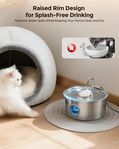 Vista 7 de Invengo Fuente de agua para gatos de acero inoxidable, fuente para mascotas de 108 oz/3.2 L con gran ventana de nivel de agua, dispensador