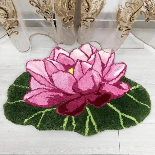 Vista 2 de Judy Dre am Alfombra de área con forma de flores de loto rosa, alfombra suave para bañera, cocina, baño, dormitorio, exterior, interior, 31 x 22