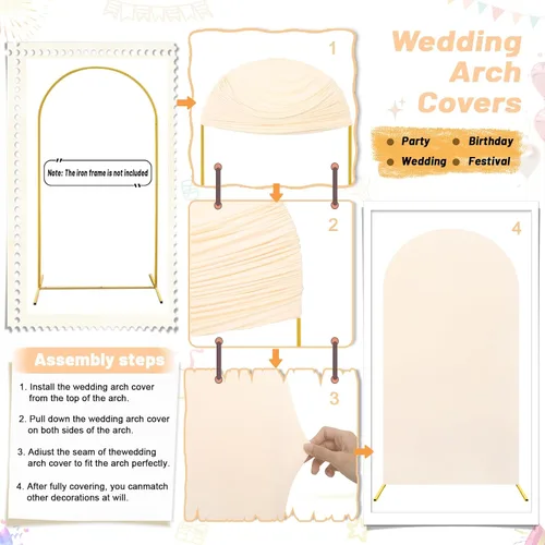 Vista 4 de Fundas de arco elásticas de 6 pies, color beige, para bodas, cumpleaños, baby shows, fiestas, banquetes