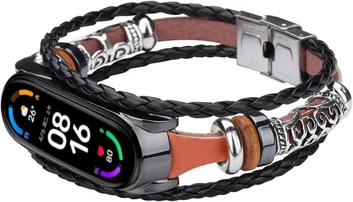 Vista 8 de Mi Band 6 - Correa de repuesto de cuerda trenzada retro con hebilla de metal, elemento de cuentas, pulsera ajustable para bricolaje, accesorios