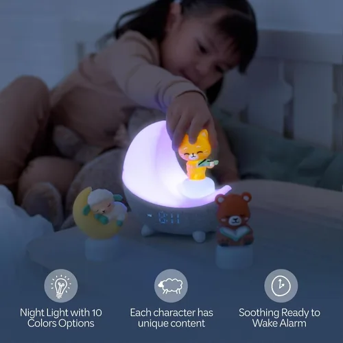Vista 3 de Move2Play, Máquina de Sonido Dozi Más de 3 horas de contenido Luz nocturna Reloj despertador para niños pequeños y niños Tranquilizador Ok