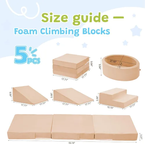 Vista 2 de Elftopia Bloques de Escalada de Espuma con Piscina de Pelotas y Escaleras para Niños Pequeños de 1-3 Años - Conjunto de Juego Suave para Gatear