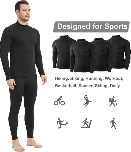Vista 4 de HOPLYNN Paquete de 4 camisas térmicas de compresión de manga larga con cuello alto para hombre