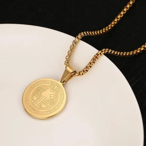 Vista 3 de STWTR Collar de medalla de San Benito de acero inoxidable medalla de sacramento cristiano joyería antimalvada regalo católico para hombres y mujeres