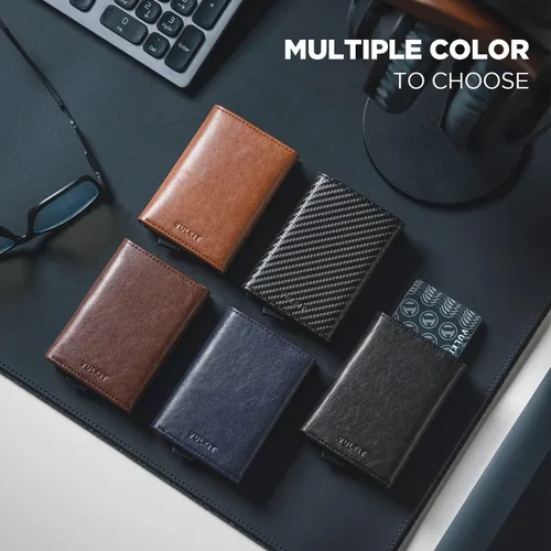 Vista 7 de VULKIT Tarjetero de crédito con compartimento para billetes de banco, bloqueo RFID, cartera de cuero desplegable con ventana de identificación