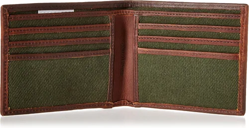 Vista 5 de Lucky Brand Lona para hombre con ribete de cuero RFID plegable
