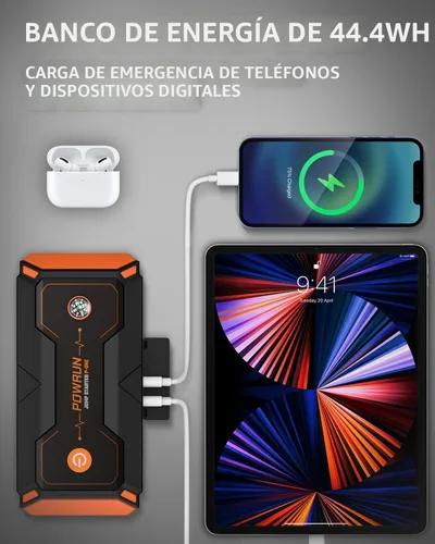 Vista 5 de Powrun P-ONE Arrancador de Salto, Caja de Salto Portátil de 2000A - Paquete de Batería de Arrancador de Coche para hasta 8.0L de Gasolina y 6.5L