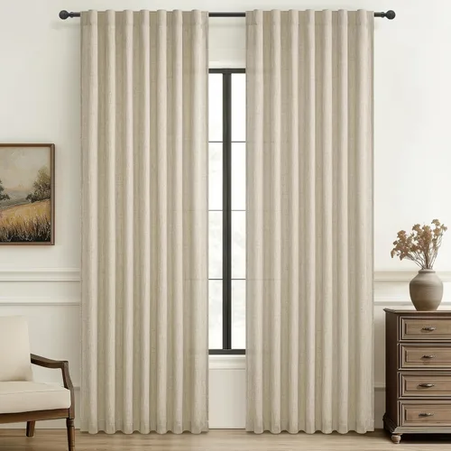 Vista 23 de Cortinas translúcidas de lino beige blanco de 84 pulgadas de largo, 2 paneles, cortinas modernas con filtrado de luz y privacidad, riel de techo