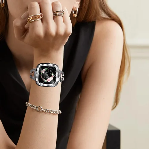 Vista 7 de Fullife Paquete de 10 Parachoques de TPU para Fitbit Versa 2, Fundas de Cristal con Diamantes Brillantes HD, Funda Protectora Completa, Resistente a