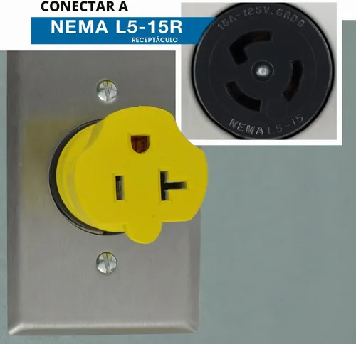 Vista 6 de Conntek 30128-YW Adaptador de enchufe de bloqueo NEMA L5-15P a NEMA 5-15/20R Amarillo