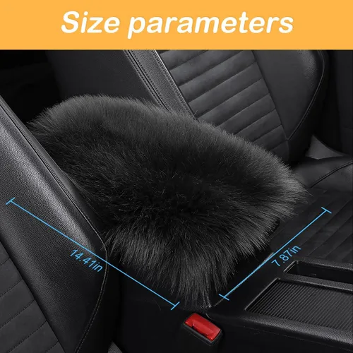 Vista 2 de Osilly Almohadilla para Consola Central de Auto, 11.8" x 7.9" Cubierta de Reposabrazos Peluda Universal para SUV/Camión/Auto, Lana Sintética de Negro