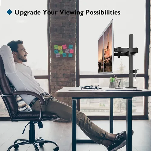 Vista 6 de BONTEC Soporte de escritorio para monitor doble, soporte de monitor ajustable de movimiento completo para pantallas de 13 a 27 pulgadas, brazos