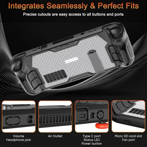 Vista 6 de GORIXER Protective Case for Steam Deck with Kickstand, TPU Protector Cover Accessories with Stand & Screen Protector & Thumb Grips, Full Protection