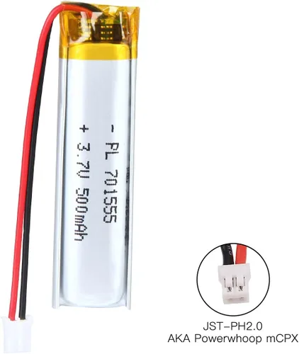 Vista 2 de 3.7V 500mAh Batería de Polímero de Iones de Litio Recargable Li-ion Li-Po con Conector de 2P PH 2.0mm de Pitch
