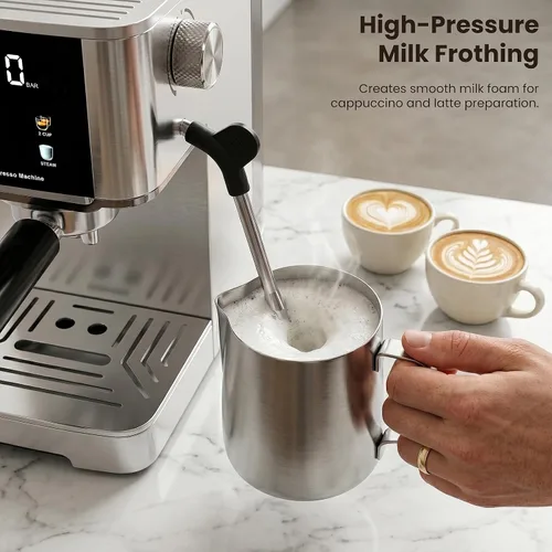Vista 5 de Electactic Máquina de café espresso de 20 barras con espumador de leche, cafetera espresso profesional para capuchino y café con leche, cafetera