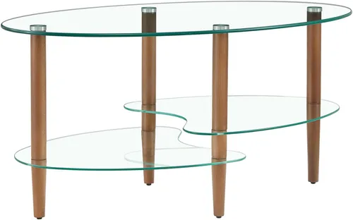 Vista 5 de Mesa de centro de vidrio ovalada, mesa de té de vidrio templado de 3 niveles, moderna mesa auxiliar de vidrio ovalada, mesa de vidrio de 3 capas