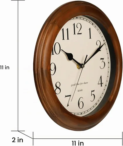 Vista 6 de Kesin Reloj de pared de madera con diseño retro, relojes de pared redondos de 11 pulgadas