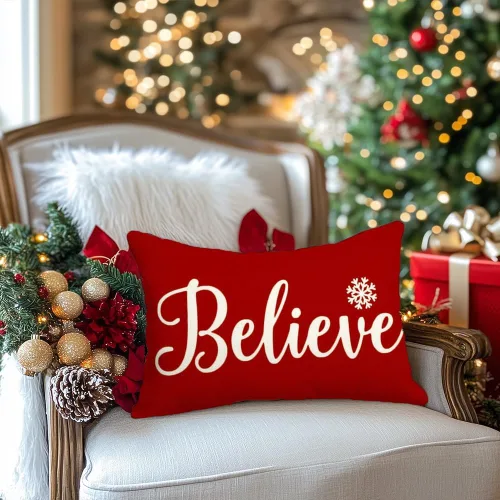 Vista 9 de RABUSOFA - Fundas de almohada navideñas de 12 x 20 pulgadas, decoración de invierno de Navidad roja