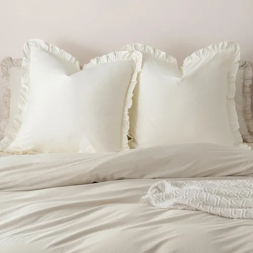 Vista 9 de PHF Fundas de almohada 100% algodón lavado con volantes, tamaño estándar, paquete de 2 fundas de almohada de 20 x 26 pulgadas, sin relleno, fundas