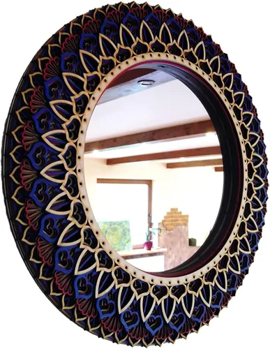 Vista 7 de BHDecor Espejo para decoración de pared para el hogar, marco tallado con láser de varias capas, elegante mandala de madera para colgar, paneles