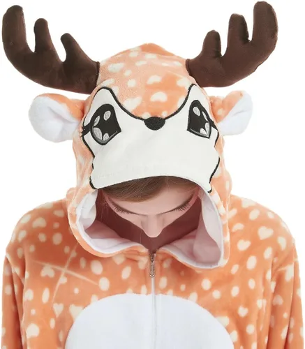 Vista 5 de Pijama de Halloween para adultos, pijama de ciervo con capucha, unisex, de una pieza, ropa de dormir de Navidad para el hogar
