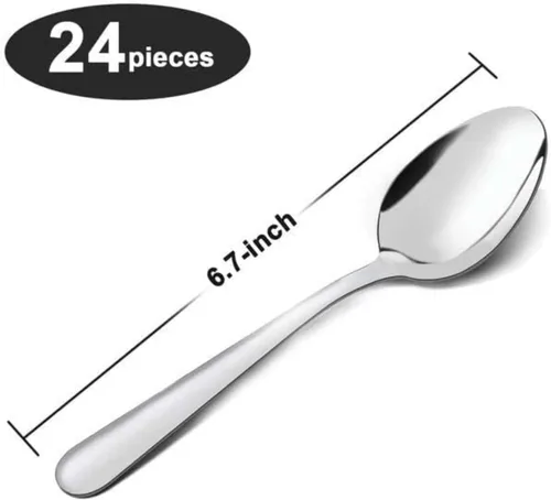 Vista 2 de Unokit - Juego de 24 cucharas de té – Cuchara de acero inoxidable de 6.7 pulgadas, postre, mesa, cucharas de cubiertos solo para el hogar, cocina
