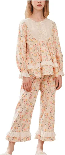 Vista 9 de Sharebeauty Pijama casual de algodón de estilo vintage para mujer Top y pantalones