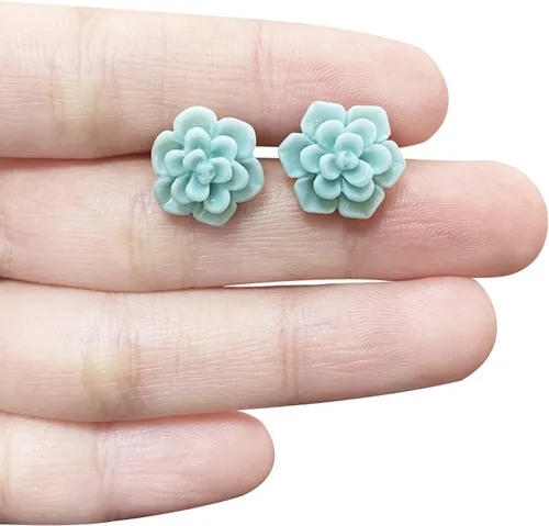 Vista 15 de Handmade Succulent Earrings 13mm Hypoallergenic 925 Sterling Silver Post Soft Ceramic Resin Stud Earrings for Women Sensitive Ears