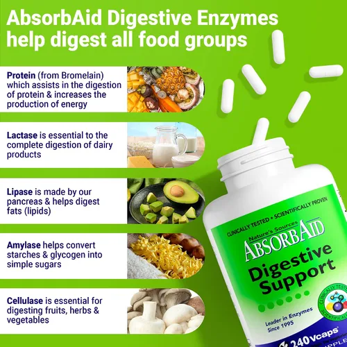 Vista 7 de AbsorbAid Enzimas digestivas 240 vCaps, probado para aumentar la absorción de nutrientes vitales hasta en un 71%