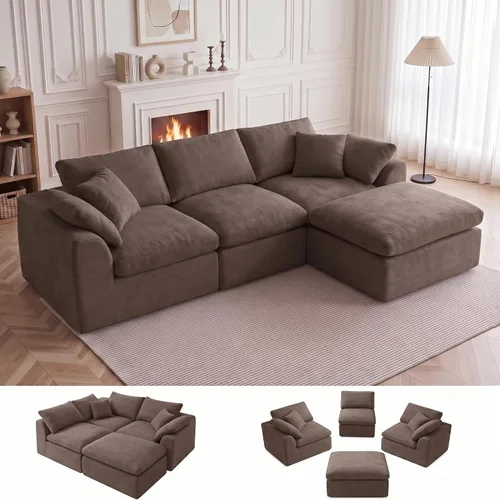 Vista 12 de Sofás seccionales de nube deshuesada de 110 pulgadas para sala de estar, sofá modular en forma de L con otomana, moderno y cómodo sofá nube con Negro