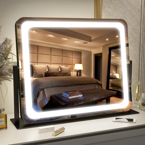 Vista 8 de FENNIO - Espejo de tocador con luces, espejo de maquillaje iluminado LED, pantalla táctil con 3 modos de iluminación, regulable, para mesa