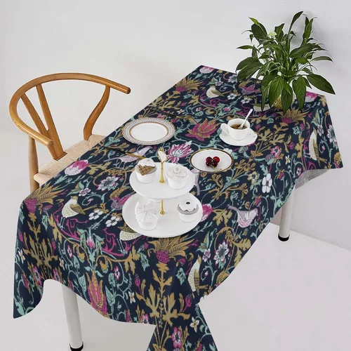 Vista 14 de Mantel Floral Retro de Pájaros, Diseño Original Bohemio William Morris Estampado Cubierta de Mesa para Hogar Picnic Fiesta Comedor Cocina William
