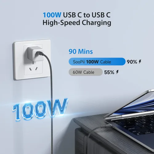 Vista 2 de SOOPII Cable USB C a USB C de 100 W PD [2 unidades de 10 pies] cable tipo C con indicador LED inteligente para lPhone 15/15 Pro/Plus/Pro Max, lPad