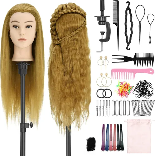 Vista 17 de Cabeza de maniquí de 16" con cabello para entrenamiento de peluquería y peinado
