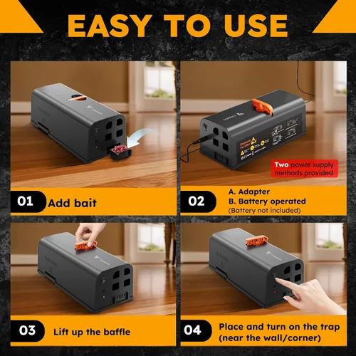 Vista 3 de X-PEST Trampas Eléctricas para Ratas de Interior para el Hogar, Anti-Escape, Sin Contacto, Sin Vista, Trampa Eléctrica Efectiva y Humana para Ratas