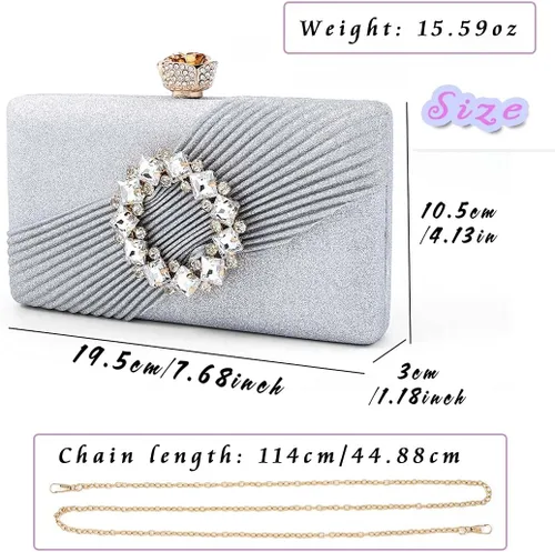 Vista 5 de ELABEST Bolso de mano de noche de cristal brillante con cadena desmontable de diamantes de imitación brillantes, para bodas, cócteles, fiestas
