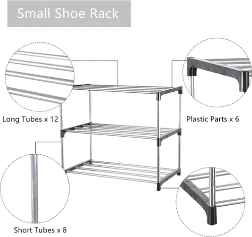Vista 5 de Zapatero pequeño, organizador de estantes de zapatos estrechos apilables para entrada, puerta y armario del dormitorio (3 niveles, negro)