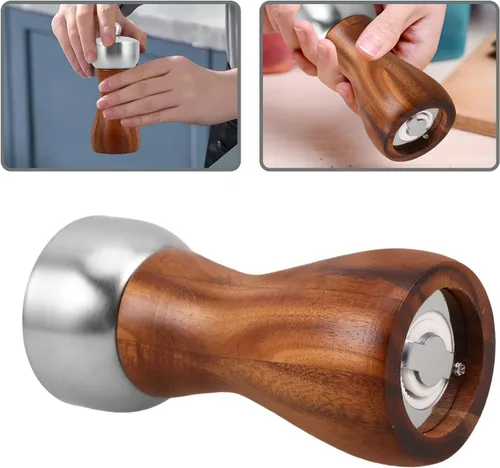 Vista 8 de Manual Pepper Mill Grinder 5-inch Wood Pepper Grinder 304 Stainless Steel Head for Kitchen and Home Use