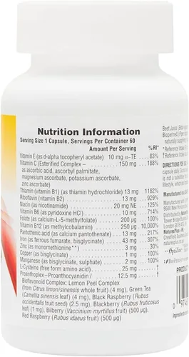 Vista 2 de NaturesPlus Hema-Plex Iron - 60 cápsulas de acción rápida - 85 mg de hierro quelado - Salud total de la sangre - con vitamina C y bioflavonoides