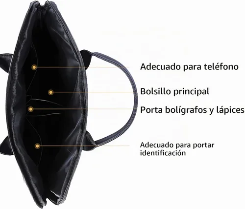 Vista 3 de Bolsa de documentos con asa Oxford impermeable para hombre, bolsa de mano para llevar archivos de papel, color negro