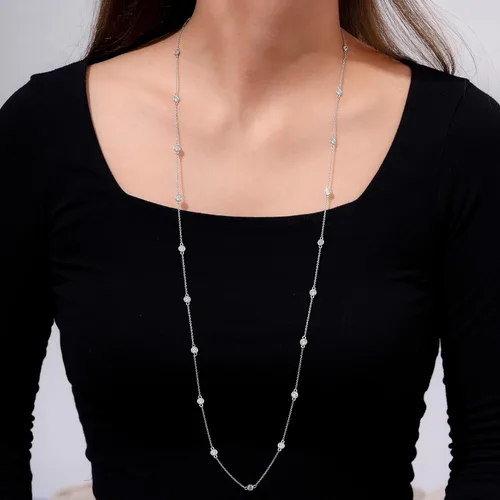 Vista 5 de Tienda Collection Platinum or Gold Plated Sterling Silver Station Necklace made with Infinite Elements Zirconia