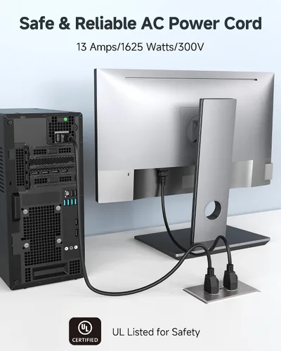 Vista 4 de Cable Matters - Paquete de 2 cables de alimentación cortos para computadora de 16 AWG, 3 clavijas, de 3 pies, repuesto de cable de alimentación