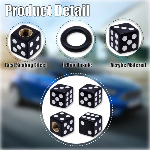 Vista 3 de 4 piezas tapones de vástago de válvula de neumático en forma de dados, cubiertas universales de vástago de válvula de neumático a prueba de polvo