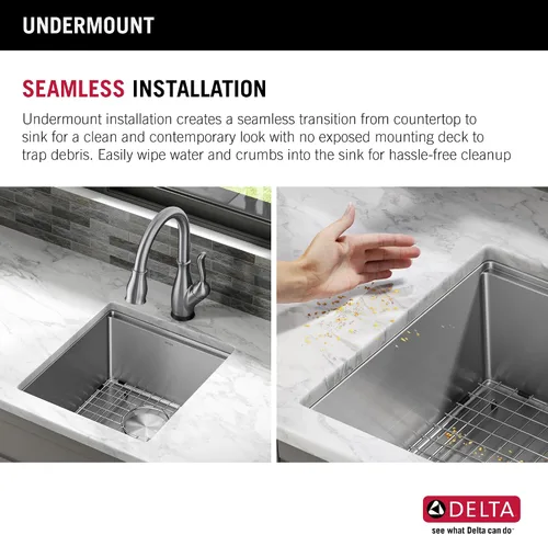 Vista 9 de DELTA FAUCET Lorelai - Lavaplatos de estación de trabajo de barra de 17 pulgadas para cocina, montaje bajo encimera, acero inoxidable calibre 16