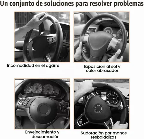 Vista 5 de Funda para Volante de Automóvil, Protector de Volante de Vehículo de Cuero Antideslizante y Transpirable de 15 Pulgadas con Sensación Cómoda Negro